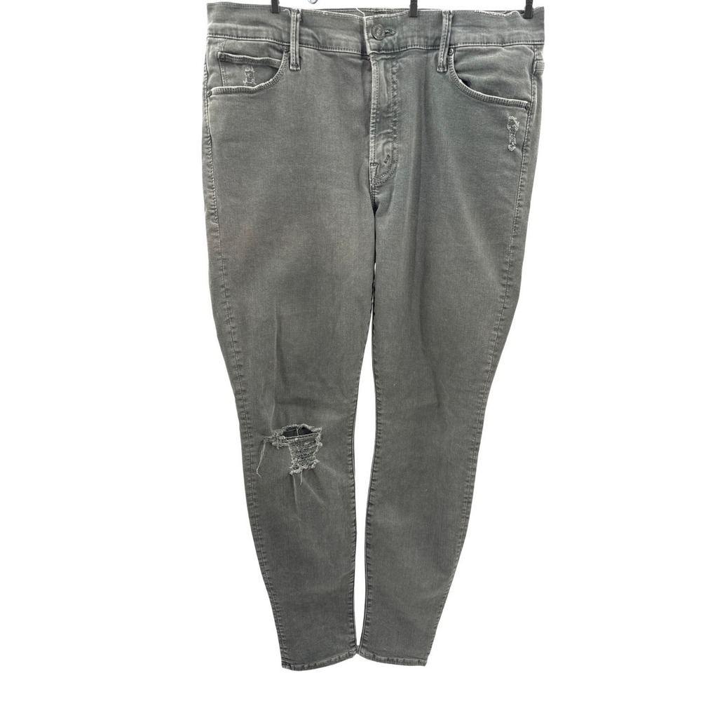 Mother Distressed Skinny Jeans Gray Size 30 Stretch Raw‎ Hem